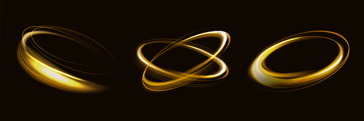 Wall Mural - neon swirl. curved yellow line light effect. yellow portal or energy tunnel. neon set swirl. glowing