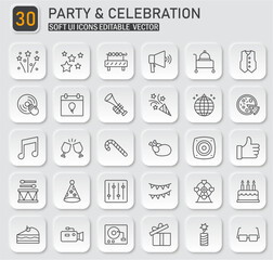 Poster - Collection of party and celebration icons with soft ui style and editable vectors