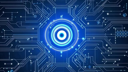 Poster - Digital Circuit Eye: Neon Blue Network Core