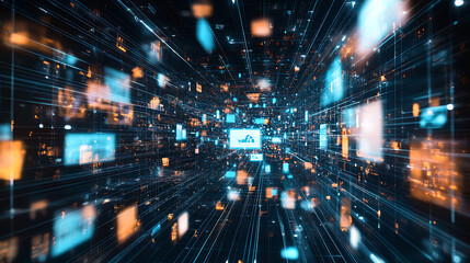 Poster - An AI powered system enhancing content moderation by analyzing user generated content and interaction data, futuristic AI-driven social media platform, Content management technology style