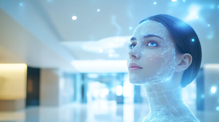 Poster - An AI powered system enhancing customer experience in hospitality by analyzing guest preferences and real time service data, futuristic AI-driven hotel platform, Hospitality technology style