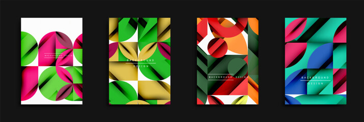 Poster - Abstract geometric backgrounds. Overlapping shapes create dynamic compositions. Vibrant colors, modern design, suitable for digital projects or prints. Minimalist aesthetic.