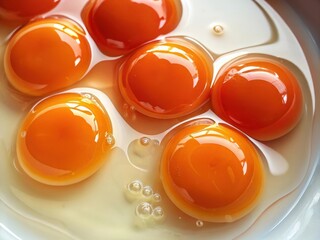 Poster -  A bowl of freshly cracked eggs with yolks intact, ready for cooking.