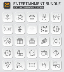 Poster - Diverse entertainment icons bundle in neumorphic style for creative projects
