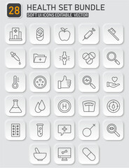Poster - Complete health and wellness icon set for medical designs and applications
