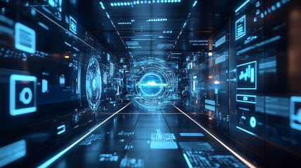 Poster - An AI powered system enhancing cyber defense by analyzing real time network data and security threats, futuristic AI-driven cybersecurity platform, Security technology style