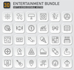 Poster - Diverse Entertainment Icons Bundle with Soft UI Style and Editable Vectors