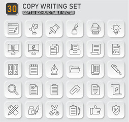 Poster - Collection of thirty soft user interface icons for copy writing tools and supplies