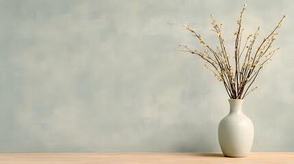 Poster - Elegant Minimalist Vase with Branches on Soft Colored Background