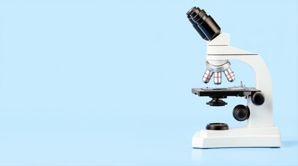 Poster - laboratory microscope on blue background for science