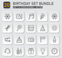 Poster - Minimalist Birthday Celebration Icon Set with Soft UI Editable Vector Design