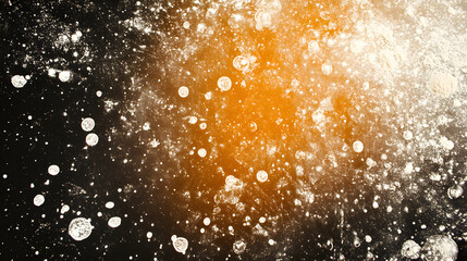 Poster - abstract cosmic texture with orange and white specks on black background