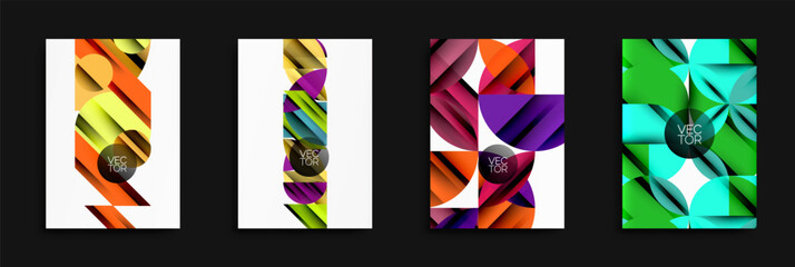 Poster - Abstract geometric designs. Bright colors, overlapping shapes create dynamic compositions. Modern vector illustrations suitable for backgrounds, posters, flyers.
