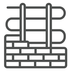 Poster - Brick wall with cords line icon, electrician service concept. Vector graphics. Electricity safety, wiring sign on white background, outline style icon for mobile or web design.