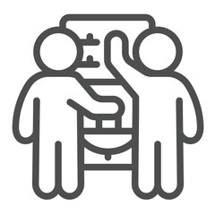 Poster - men with briefcase and control panel line icon, electrical service concept. vector graphics. electri