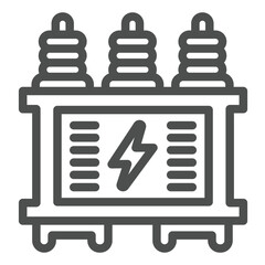 Poster - High voltage transformer line icon, electrician service concept. Vector graphics. Electrical supply, electrical sign on white background, outline style icon for mobile or web design.