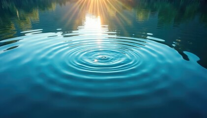 Wall Mural - calm lake surface, ripples radiating from center, texture, abstract