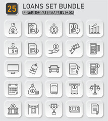 Poster - Financial loan and investment outline icon set in soft UI style, editable vector design