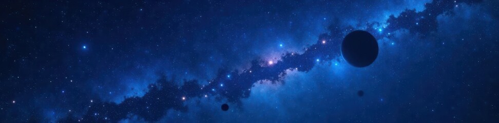 starry night sky with numerous stars and planets in a dark blue universe background, space, cosmos