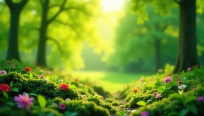 Wall Mural - Abstract blurred nature scene, perfect for website backgrounds, illustration, texture, vibrant