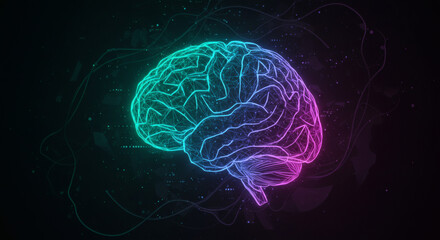 Poster - Abstract Brain Illustration Neural Network, AI, Consciousness, Mind, Cognitive Science
