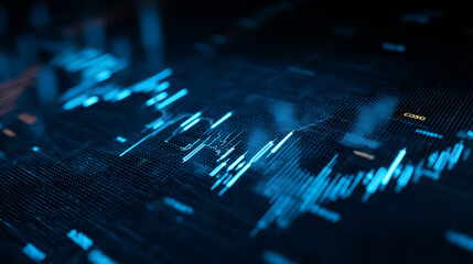 Poster - Abstract blue digital display showing financial data and stock market analysis chart trends