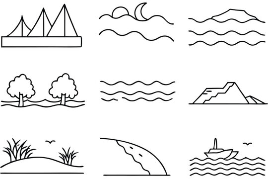 Estuary Line Art Beautiful Design for Nature Illustration and Art 