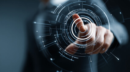Poster - A person touching a digital interface with a finger surrounded by glowing circular patterns