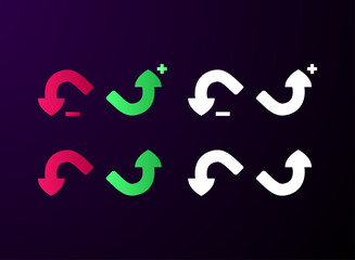 set of up and down red and green arrow game icon