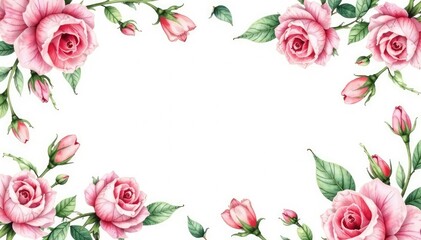 Wall Mural - Delicate watercolor roses & leaves, repeating floral design, design, watercolor, floral pattern