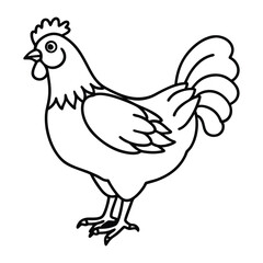 black and white illustration of a chicken standing profile