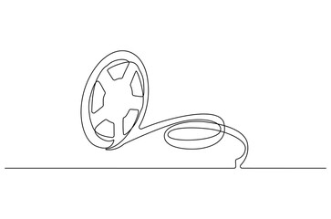 Wall Mural - continuous one line drawing of retro classic movie film reel. single line drawing illustration of mo