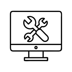Poster - Computer repair service icon vector, pc maintenance and support, fixing desktop, spanner tools, tech help