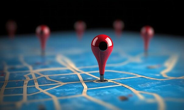 Pointer focus. Red map pin on blue offers ample copy area ,