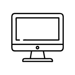 Poster - Desktop computer monitor screen display technology device outline vector illustration icon design for graphics