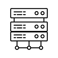Poster - Server rack data center network hosting database storage system vector line icon for technology and business