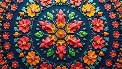 Poster - intricate floral motifs within a repeating hexagonal grid , vector, texture background