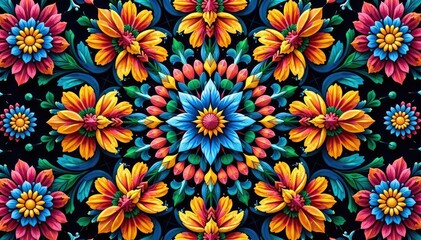 Wall Mural - intricate floral motif within a repeating hexagon pattern, texture, textile, style