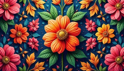 Wall Mural - Intricate floral textile design, repeating motif, repeat, graphic