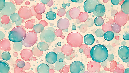 Poster - Watercolor Bubbles Pattern Background with Pink and Teal Colorful Texture