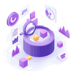 Poster - Isometric Data Analysis with Magnifying Glass and Charts