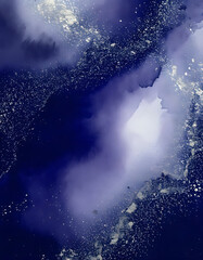 Poster - Abstract Watercolor Art with Splatters in Shades of Blue and White