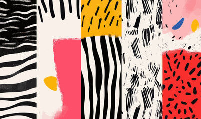 Poster - Vibrant Hand Drawn Abstract Stripes Collage Pattern for Modern Artistic Designs