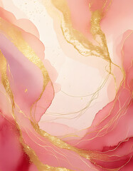 Poster - Abstract Gold and Pink Watercolor Painting with Elegant Flowing Lines