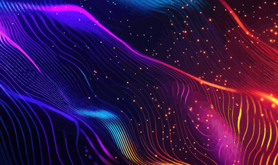 Poster - Abstract Neon Particle Wave Design with Colorful Spectrum on Black Background