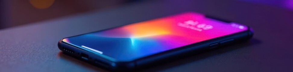A smartphone screen displaying a colorful gradient app icon with a software-related background , gradient, app