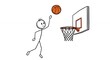 © Awan - Minimalist stick figure attempting a basketball shot near the hoop illustration