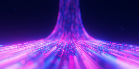 Poster - Ascending bigdata light speed flow. Abstract digital data stream of quantum computing. Cyberspace of qubit trail waves. Modern tech information transmission.