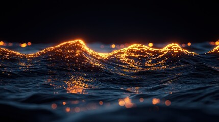 Wall Mural - glowing water. dark waves sparkle, lit from within, against a deep backdrop