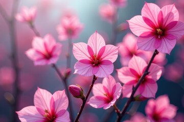 Wall Mural - Delicate fuchsia floral motif, repeating design, soft focus, fuchsia, purple, blossom